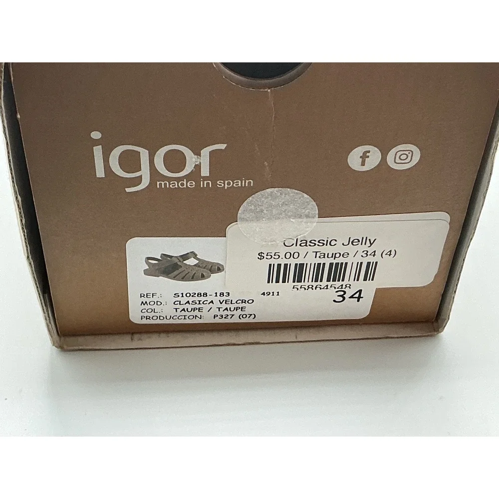 Igor Classic Jelly Sandals Taupe Kids EU 34 US 4 Clasica Made in Spain